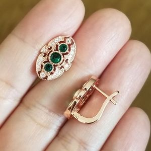 New 18K Rose Gold Plated Round Cut Emerald Diamond Hoop Earrings for Wom…